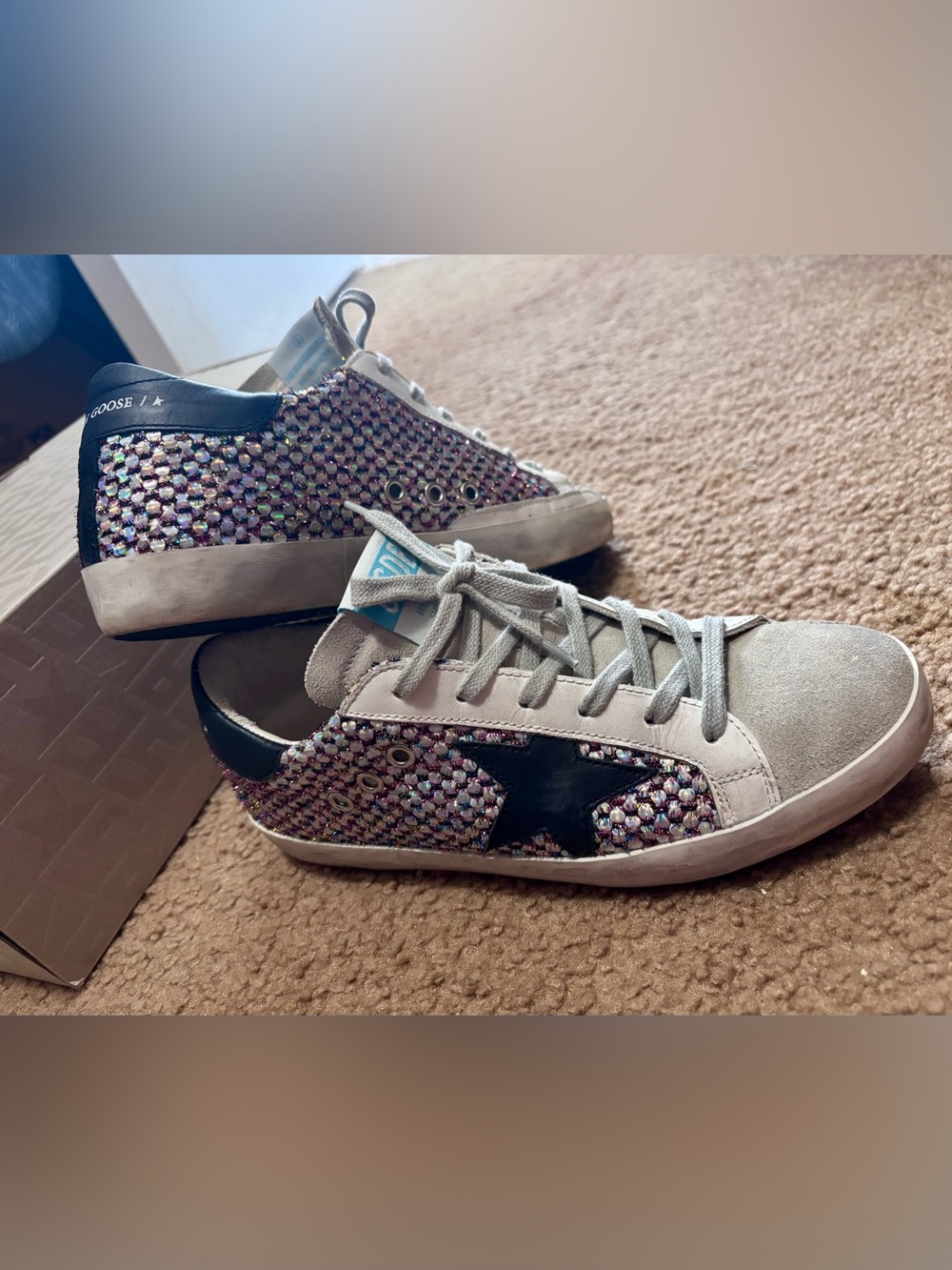 Golden Goose Grey Suede Sneakers with Iridescent Mesh Panels and Black Star - Picture 2 of 8